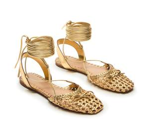 Woven Ballet Flats for Women Lace Up Closed Square Toe Summer Sandals Dressy Shoes 8 Woven Gold