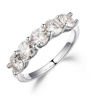 SMILEST 5 Stone Moissanite Rings for Women, 2ct Brilliant Round Moissanite | 925 Sterling Silver, Lab Created 