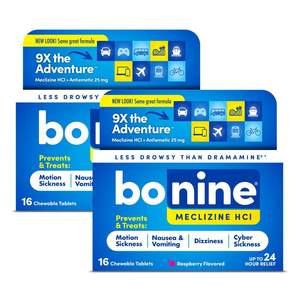 Bonine Non-Drowsy Meclizine HCl Motion Sickness Relief, 32 Ct. (2 Pack) | Meclizine HCL 25 mg, Non Drowsy Medi