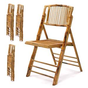 VINGLI Bamboo Folding Chair, Foldable Dining Wood Chairs Comfortable Seat for Outdoor & Indoor, Patio, Porch, 