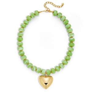 WOWORAMA Chunky Heart Necklaces for Women Colorful Resin Beaded Choker Necklace Gold Puffy Heart Statement Nec