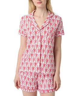Women Y2k Pajamas Set Cute Preppy 2PCS Button Down Holiday Monkey Shorts Summer Outfit Beach Vacation Loungewe