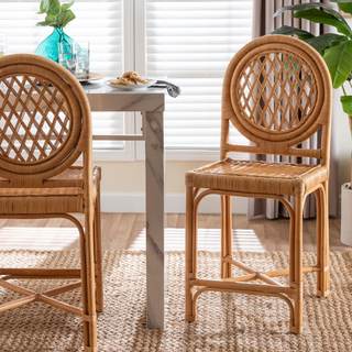Bali & pari Oxford Natural Rattan Chair with Round Back-Handwoven Cane Accent Seating with Open Lattice Design