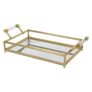 Deco 79 CosmoLiving by Cosmopolitan Metal Mirrored Tray with Acrylic Handles, 22" x 12" x 5", Gold