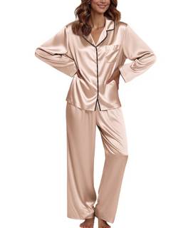Ekouaer Pajamas For Women Set Silk Pjs 2 Piece Satin Sleepwear Long Sleeve Button Down Lounge Sets With Pant C