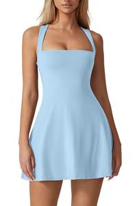 QINSEN Womens Square Neck Tennis Dress Sleeveless Built in Shorts Golf Athletic Dress with Pockets Medium Airy