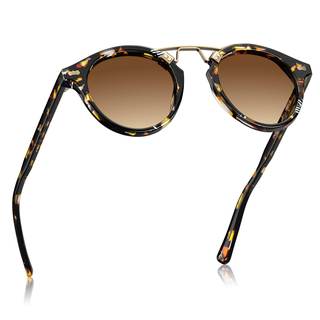 CARFIA Small Retro Double Bridge Women's Sunglasses Polarized Acetate Round | UV400 polarized, Non-fading acet