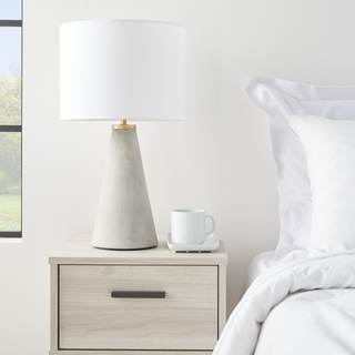 Nourison Home 22" Light Grey Natural Concrete Table Lamp, Modern, Industrial, Transitional Design for Bedside 