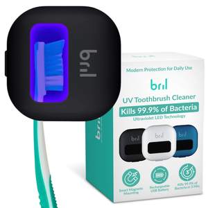 Bril UV-C Toothbrush Sanitizer and Holder, Wall Mounted, Rechargeable | 30-Day Battery, Magnetic Wall Mount, F