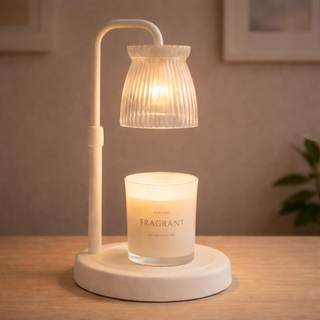 Shering White Candle Warmer Lamp with Timer & Dimmable - Metal Base & Glass Shade, Adjustable Height Wax Melte