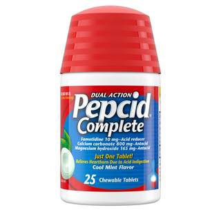 Pepcid Complete Acid Reducer + Antacid Chews, 10mg Famotidine, Mint, 25 Ct | Heartburn Relief, OTC, 800mg Calc