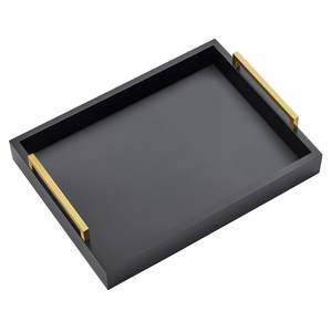 16"x12" Serving Trays with Handles, Black Decorative Serving Tray, Ottoman Trays for, Living Room, Bathroom, a