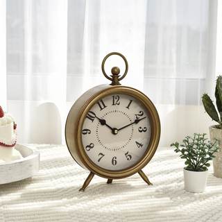 EMAX HOME Vintage Table Clock on Stand, Decorative Desk and Shelf Clock Rustic Mantel Clock Non-Ticking, Metal