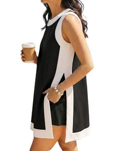 Hooever Women's 2 Piece Sets Casual Color Block Crewneck Short Sleeve Pullover Tops Matching Shorts with Pocke