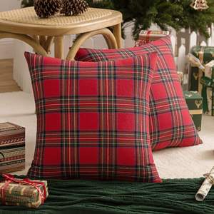 AQOTHES Christmas Plaid Decorative Throw Pillow Covers Red 18x18 Inches | Pack of 2, Scottish Tartan Cushion C