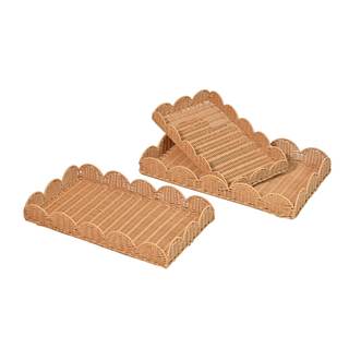 happimess Parker 3-Piece Scalloped Decorative Serving Trays, Brown | Resin, Rectangular Southwestern Cottage S