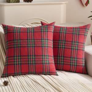 FUTEI Christmas Red Plaid Throw Pillow Covers 18x18 Inch Set of 2 Buffalo Check Holiday Decorative Cushion Cas