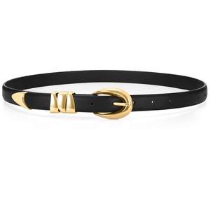 WHIPPY Women Skinny Leather Belt for Jeans Pants Dresses Ladies Fashion Waist Belt with Shiny Gold Buckle Blac