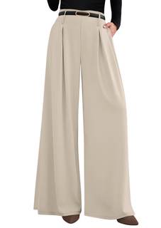 PRETTYGARDEN Womens Wide Leg Dress Pants Flowy Trousers | Front Pleats,Side Zipper,Elastic High Waisted Palazz