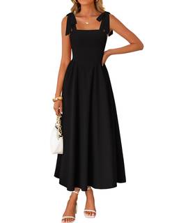 ZESICA Women's Summer Tie Shoulder Wedding Guest Maxi Dress | Spaghetti Strap, Sleeveless, Smocked Back, A-Lin