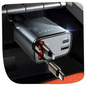 LISEN Retractable Car Charger, 84W Car Charger USB C Fast Charge, 4 in 1 | Cigarette Lighter Adapter, Car Acce