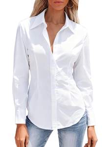 Mutitop Button Down Shirts for Women Long Sleeve Dress Shirts Wrinkle Free Collared Work Office Solid Blouses 