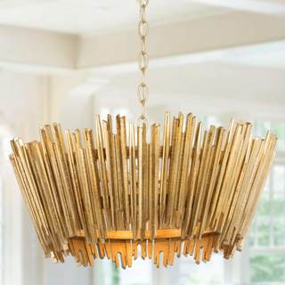 Gold Chandelier, Modern Farmhouse Chandelier, Dining Room Lighting Fixtures Hanging with Wood Framework and Go