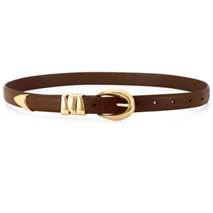 WHIPPY Women Skinny Leather Belt for Jeans Pants Dresses Ladies Fashion Waist Belt with Shiny Gold Buckle Coff