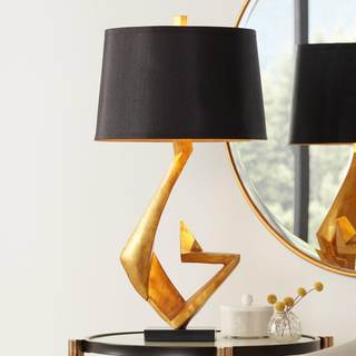 Zeus 28 1/2" Tall Table Lamp Black Gold Leaf Luxury Sculptural Glam Shade | Sculpture Mid Century Modern Metal