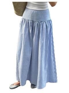 Milumia Women's Striped Maxi High Waisted Ruffle Hem Flowy A Line Skirts | Long Swing, Pleated, Flared, Beach 