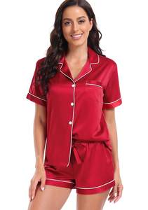 Serenedelicacy Women's Satin Pajama Set 2-Piece Sleepwear Loungewear Button Down Short Sleeve Silky PJ Set Sma