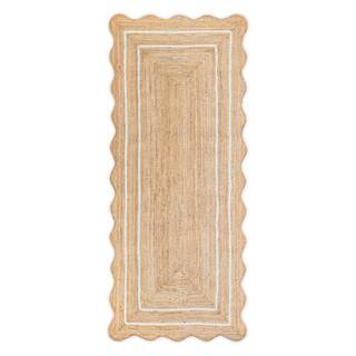 Wave Scalloped Natural Jute Runner, Off White (2'6"x10'): Boho Farmhouse Entryway Scallop Rug Off White 2'6"x1