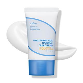 ISNTREE Hyaluronic Acid Natural Suncream SPF 50, Mineral Sunscreen, Gentle Tone-Up Effect, Hydrating Daily Sun