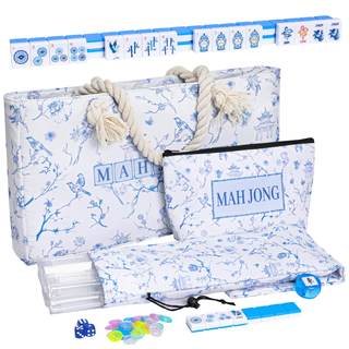 TIASUSAN American Mahjong Tile Set with160 Engraved Mahjong Tiles(1.2", Light Blue), Mahjong Bag, Racks and Ac