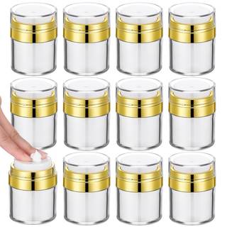 12PCS 1oz Gold Travel Jars for Creams, 30ml Airless Pump Jars Refillable Travel Bottles Empty Makeup Container