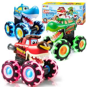 JOYIN 3 Pack Monster Truck Toy - Motion Activated Light Up Cars for Toddlers - Monster Glow Rover LED Wheels -