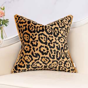 Yangest Black and Gold Square Pillow Cover Cut Velvet Leopard Print Cushion Cover Luxury Modern Pillowcover fo