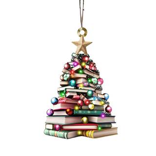 2D Flat Christmas Book Tree Ornament, Book Lover Gift, Bookworm Gifts, Book Christmas Tree Hanging 2025, Woode