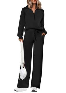 PRETTYGARDEN Women's 2 Piece Matching Lounge Set Sweatsuits | Zip Up Sweatshirt, Long Sleeve Pullover Tops, El