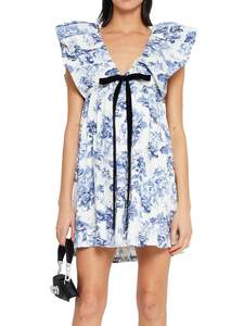 Women's Floral Mini Dress Ruffle Sleeve V Neck Bow Tie Babydoll Dress | Lightweight feel with flowy fit, open 