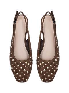 BEAUDRM Women's Studded Slingback Flats Closed Toe Low Heel Ballet Flats Casual Party Cap Toe Dressy Shoes 9 M