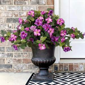 2PCS Artificial Petunia Flowers for Outdoors, Fake Flowers for Outdoor Planters UV Resistant Faux Silk Petunia
