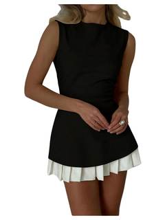 GORGLITTER Women's Pleated Mini Dress Sleeveless Birthday Blazer Dress | Sexy Ruffle Bubble Dresses, Business 