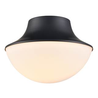 Modern Industrial Semi-Flush Ceiling Light, Matte Black | Metal Round Bowl Milk Glass Light Fixture, Ceiling M
