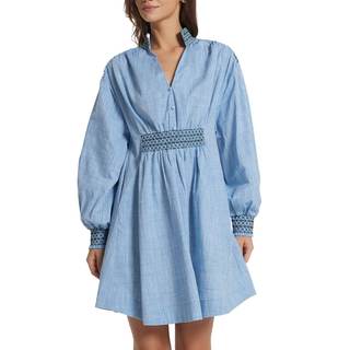 D-Sun Womens Embroidered Shirt Dress Fall Oversized Long Sleeve Casual V Neck A Line Mini Dress Blue Small