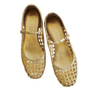 Woven Mesh Ballet Flats for Women Square Toe Mary Jane Flats Buckle Strap Flat Shoes Comfortable Ballerina Fla
