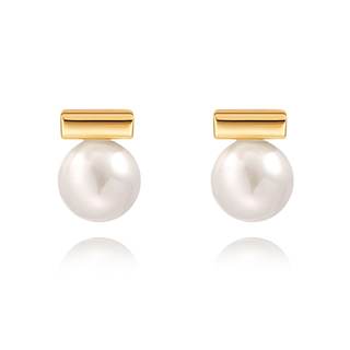 18K Gold Love Knot Stud Earrings for Women Statement Button Pearl Stud Earrings Minimalist Cute Small Post Ear