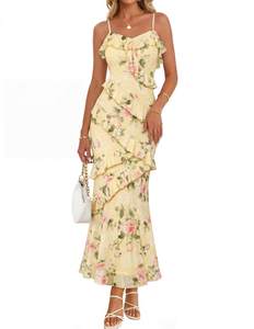 MEROKEETY Summer Floral Wedding Guest Maxi Dress Women 2026 Formal Cocktail | Bodycon, Adjustable Spaghetti St