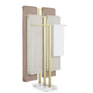 KES 3-Tier Freestanding Towel Rack with Marble Base, 36" Tall, Brushed Gold | Weighted Base Prevents Tipping, 