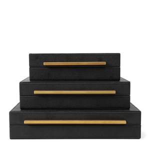 Kingflux Faux Black Shagreen Leather Set of 3 Pcs Decorative Boxes, Storage Boxes Jewelry Organizer, Men's Acc
